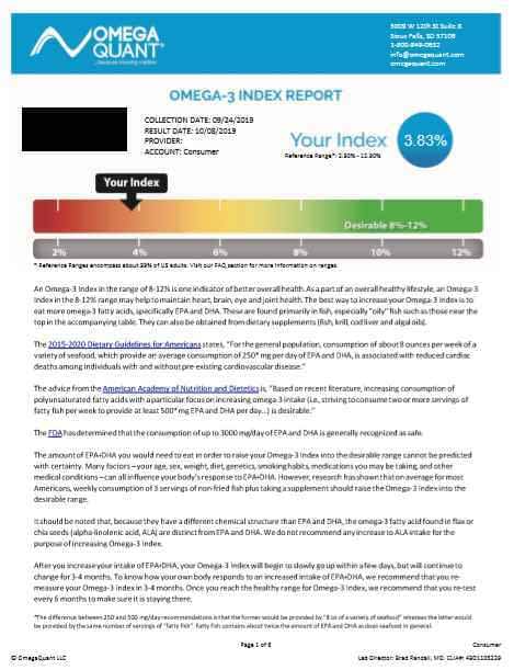omega 3-6 ratio omega-3 index test results